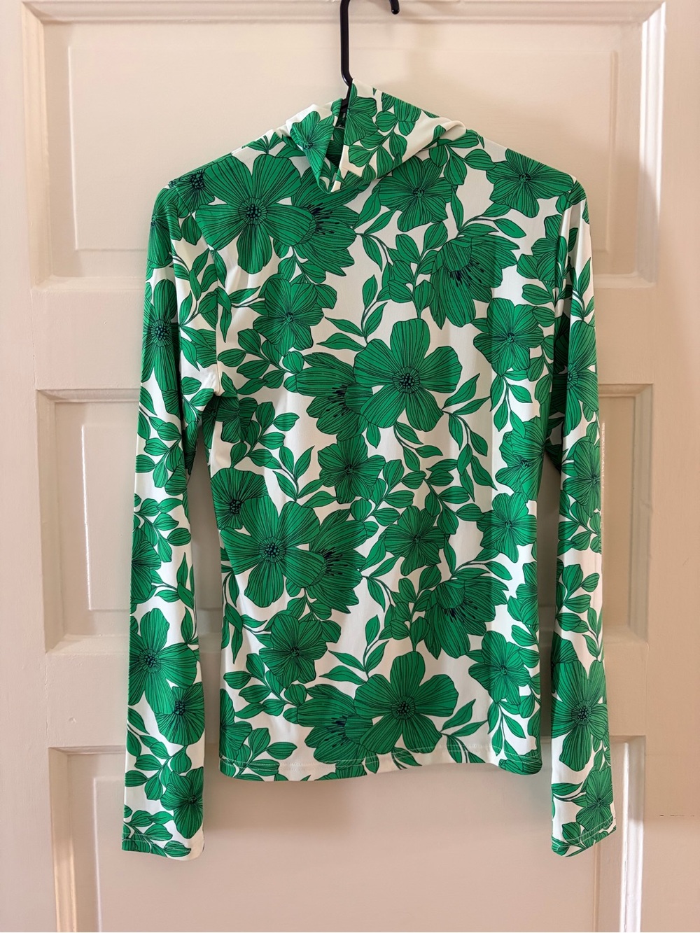 J. Crew White Long-Sleeve Top with Green Floral Print